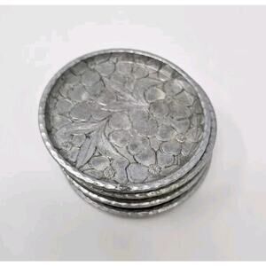Vintage 1940s Hand Forged Everlast Aluminum Metal Coasters Floral Dogwood, Set 6